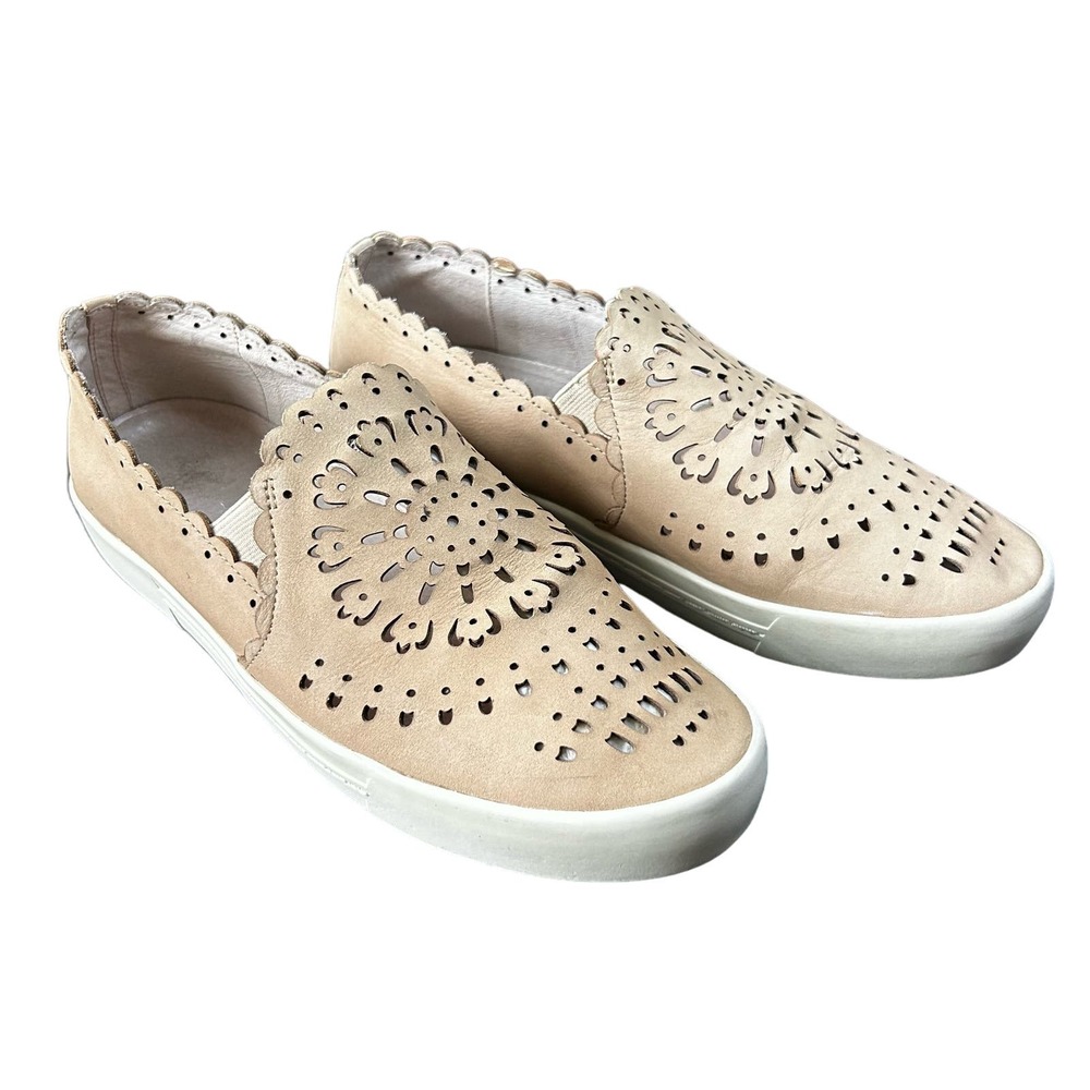 Joie Beige Nude Faux Leather Lace Laser Cut Out Almond Toe Slip On Loafer EUR 38 - Picture 1 of 12